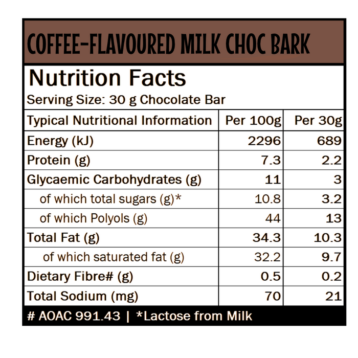 Caring Candies No Added Sugar Choc Bark |  Coffee flavoured Milk Choc | 100g