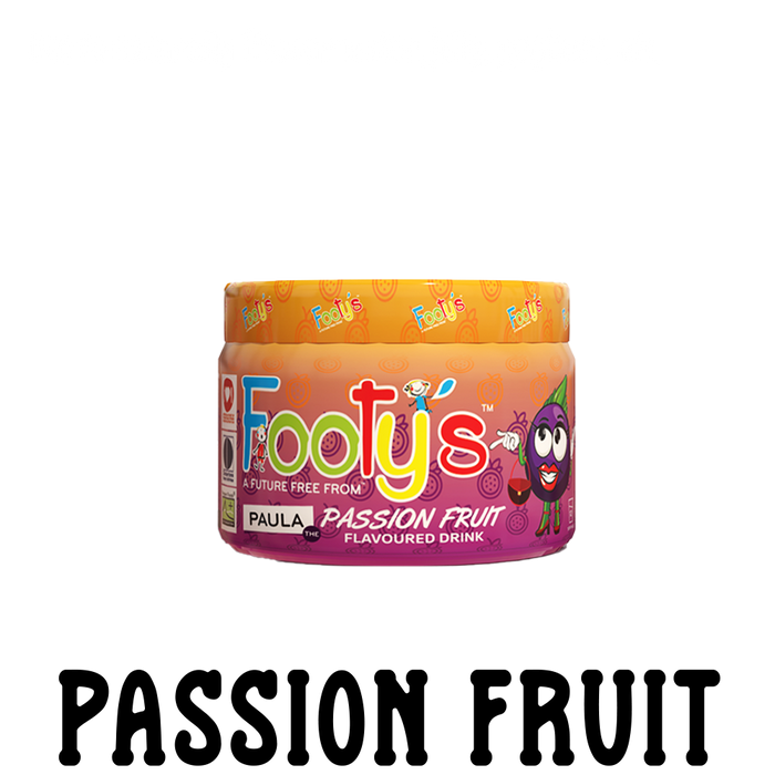 170g tub of Footy's natural passion fruit flavouring powder. Ideal for adding to water, jelly, yoghurt, or ice cream.  Free from artificial colourants, sweeteners, and preservatives. Perfect for diabetics and kids of all ages
