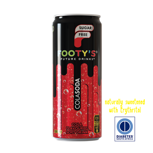 Can of Footy's Cola flavoured sugarfree soft drink