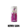 A can of Footy's Sugar free Soda in Berry Blast flavor, with branding and graphics indicating it's free from sugar, gluten, and artificial colours and flavours.