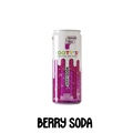 A can of Footy's Sugar free Soda in Berry Blast flavor, with branding and graphics indicating it's free from sugar, gluten, and artificial colours and flavours.