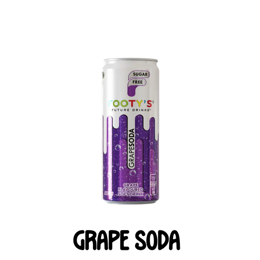 A can of Footy's Sugar free Soda in Grape flavor, 300ml.