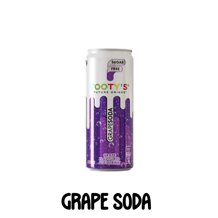 A can of Footy's Sugar free Soda in Grape flavor, 300ml.