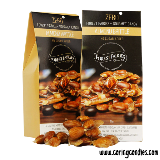 two packets of Sugarfree ALMOND BRITTLE by Forest Fairies | Banting, Dairyfree, Glutenfree, Halaal, Keto, Low Carb, Diabetics, Vegan