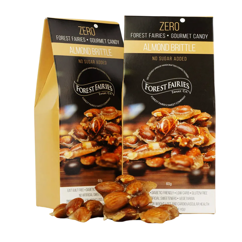 two packets of Sugar free ALMOND BRITTLE by Forest Fairies | Banting, Dairyfree, Glutenfree, Halaal, Keto, Low Carb, Diabetics, Vegan