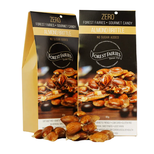 two packets of Sugar free ALMOND BRITTLE by Forest Fairies | Banting, Dairyfree, Glutenfree, Halaal, Keto, Low Carb, Diabetics, Vegan
