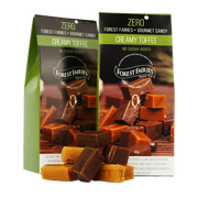 Two packages of Forest Fairies Zero Sugarfree Creamy Toffee candy on a clear background