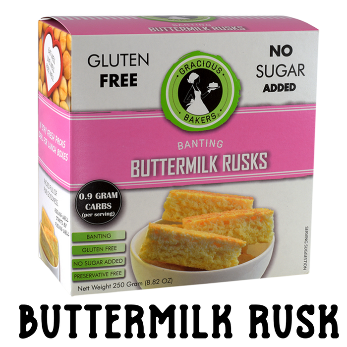 Gluten free buttermilk rusks from Gracious Bakers. Sugar free, and suitable for Diabetics, banting, and keto diets