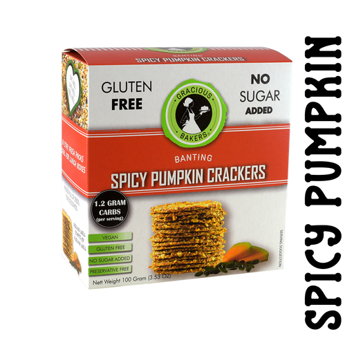 Gluten free Spicy Pumpkin Seed Crackers from Gracious Bakers. Sugar free, and suitable for Diabetics, banting, and keto diets