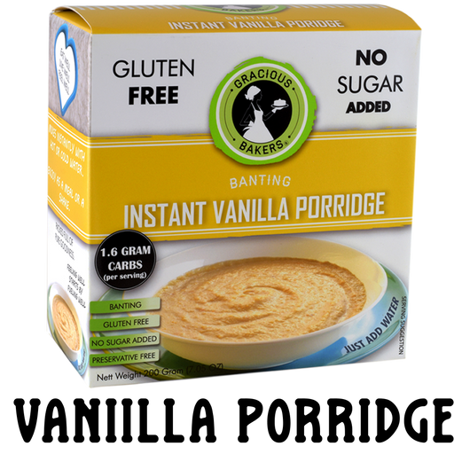 Gluten free vanilla porridge from Gracious Bakers. Sugar free, and suitable for Diabetics, banting, and keto diets
