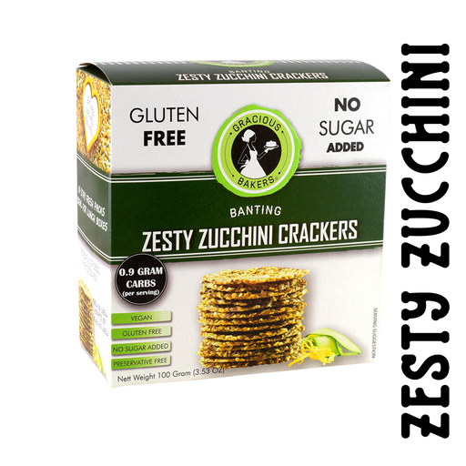 Gluten free zesty zucchini Seed Crackers from Gracious Bakers. Sugar free, and suitable for Diabetics, banting, and keto diets