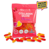 Packet of gloot sugarfree collagen glow worm gummies with red and orange glow worms scattered around the bottom of the image