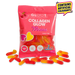 Packet of gloot sugarfree collagen glow worm gummies with red and orange glow worms scattered around the bottom of the image
