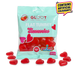 Packet of gloot sugarfree flat tummy heart shaped gummies with red heart gummies scattered around the bottom 