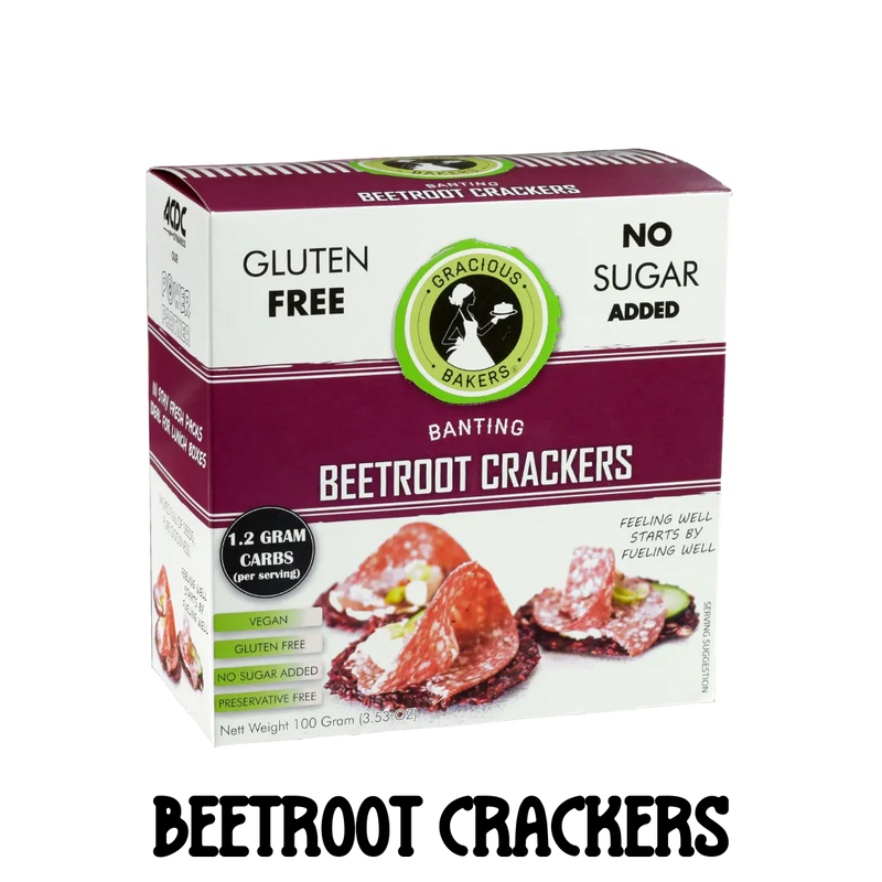 Gluten free Beetroot Seed Crackers from Gracious Bakers. Sugar free, and suitable for Diabetics, banting, and keto diets