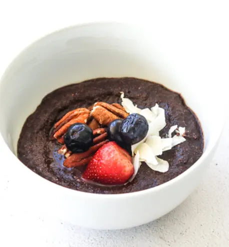 Bowl of Gluten free chocolate porridge from Gracious Bakers. Sugar free, and suitable for Diabetics, banting, and keto diets