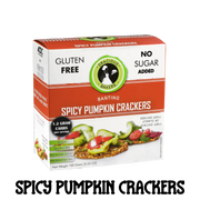 Box of Gluten free Spicy Pumpkin Seed Crackers from Gracious Bakers. Sugar free, and suitable for Diabetics, banting, and keto diets