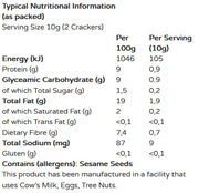 Gluten free zesty zucchini Seed Crackers from Gracious Bakers Nutritional Information