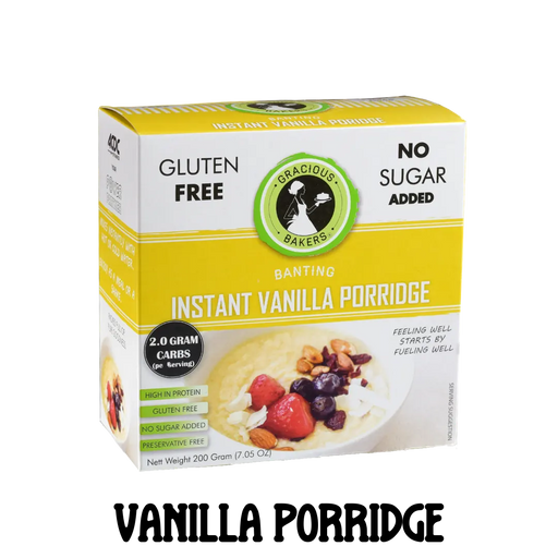 Gluten free vanilla porridge from Gracious Bakers. Sugar free, and suitable for Diabetics, banting, and keto diets