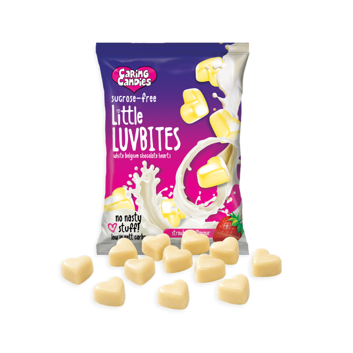 Little LuvBites No Added Sugar White Choc Hearts | STRAWBERRY | 100g