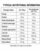A black and white nutritional information label table showing average values per 100 g and per serving size (31 g) for a ready-to-eat product, with energy, protein, carbohydrates, sugar, fat, cholesterol, fibre, and sodium listed.