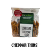 packet and display of low carb gluten free no added sugar cheddar cheese cracker snacks. Suitable for Diabetics, Keto and Banting