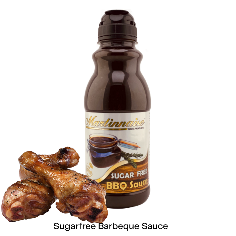 Bottle of sugar free, dairy free, gluten free and vegan barbeque sauce from Martinnaise. Suitable for Diabetics, banting and keto lifestyles