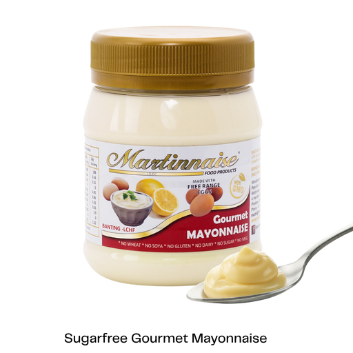 Bottle of sugar free, dairy free, and gluten free gourmet mayonnaise from Martinnaise.