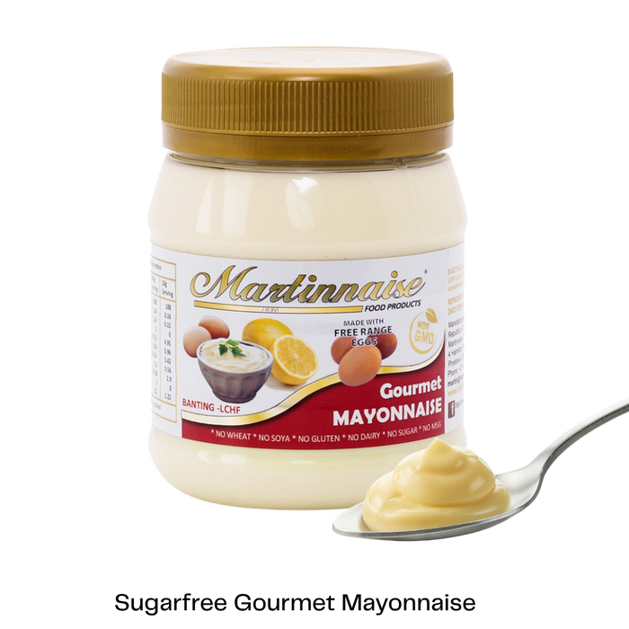 Bottle of sugar free, dairy free, and gluten free gourmet mayonnaise from Martinnaise.