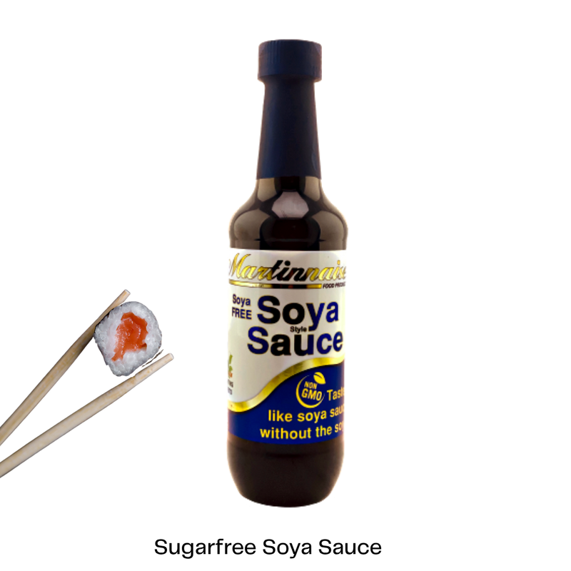Bottle of sugar free, dairy free, soya free, and gluten free soya style sauce from Martinnaise.