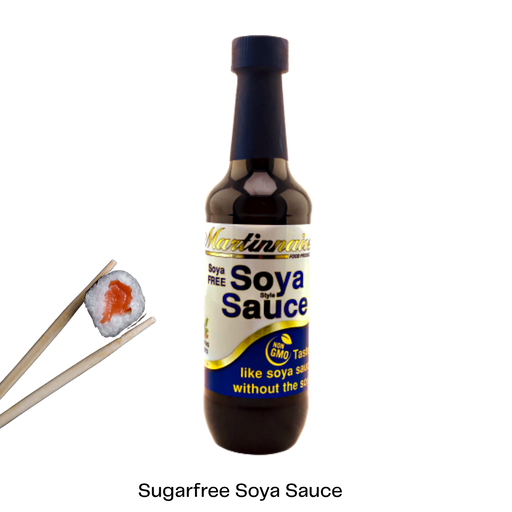 Bottle of sugar free, dairy free, soya free, and gluten free soya style sauce from Martinnaise.