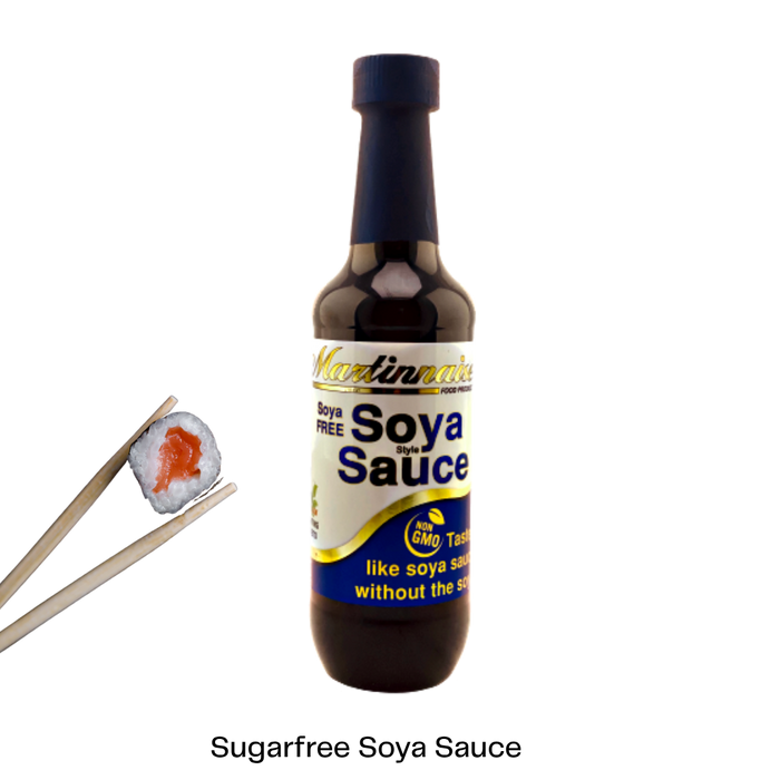 Bottle of sugar free, dairy free, soya free, and gluten free soya style sauce from Martinnaise.