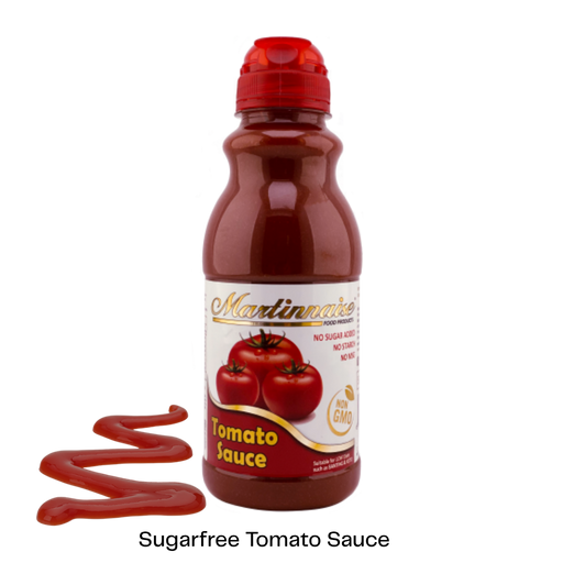 Bottle of sugarfree, dairy free, gluten free tomato sauce from Martinnaise. 