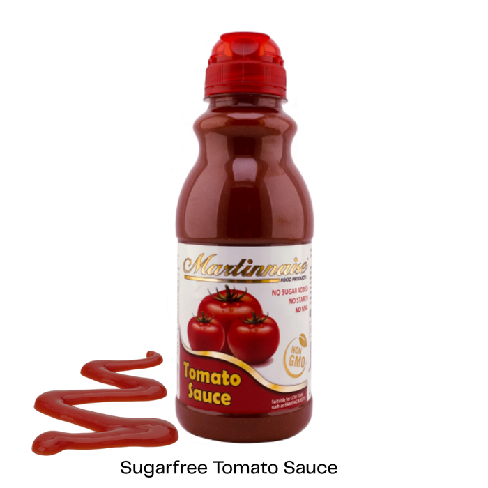 Bottle of sugarfree, dairy free, gluten free tomato sauce from Martinnaise. 