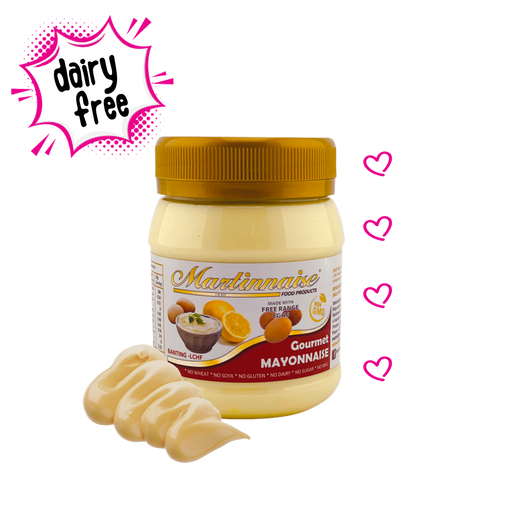 Bottle of sugar free, dairy free, and gluten free gourmet mayonnaise from Martinnaise. Suitable for Diabetics, banting and keto lifestyles