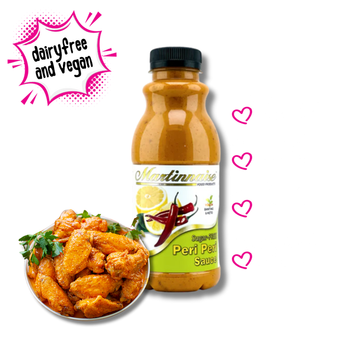 Bottle of Martinnaise sugarfree dairyfree glutenfree peri peri sauce