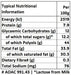 Nutritional information table for a food product per 100g