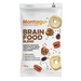 A 100g bag of Montagu Brain Food Blend snack mix, featuring a white packaging design with illustrations of raisins, walnuts, pecans, dried apple, linseeds, and chia seeds.