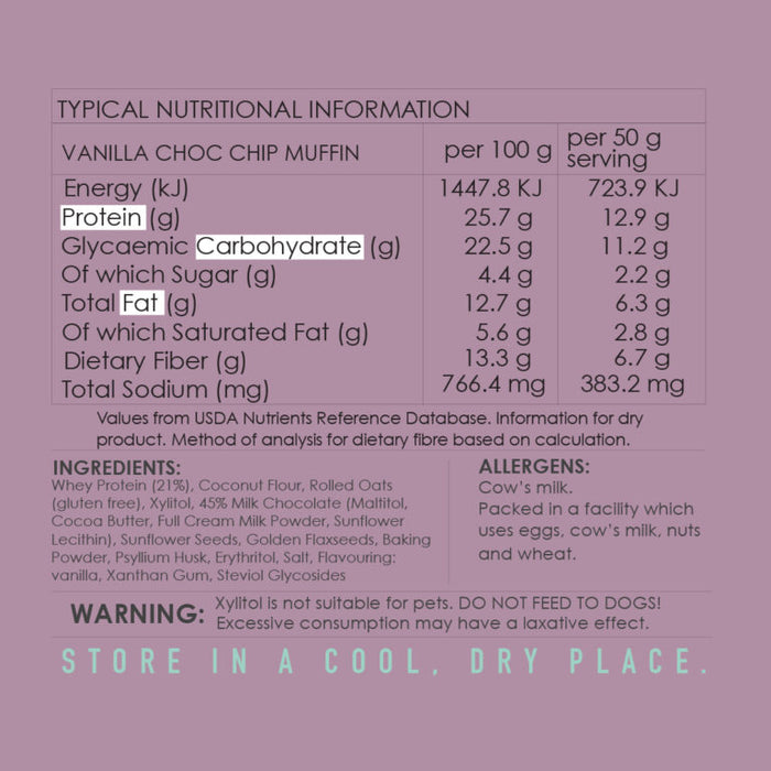 High Protein Muffin Premix: VANILLA Choc Chip 50g