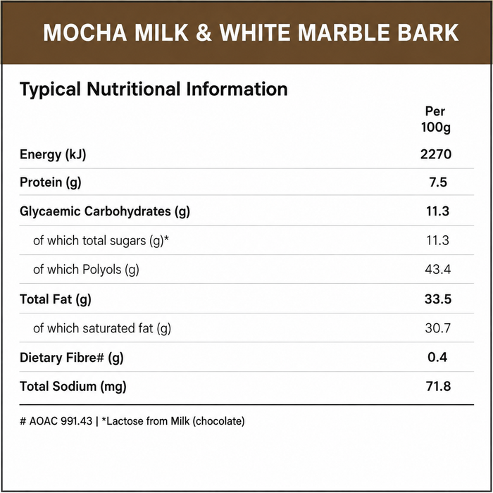 Caring Candies No Added Sugar Choc Bark |  Mocha Milk & White Marble | 100g
