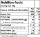 Nutrition facts label for a food product with serving size and per 100g and per 15g breakdown.