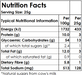 Nutrition facts label for a food product with serving size and per 25g breakdown.