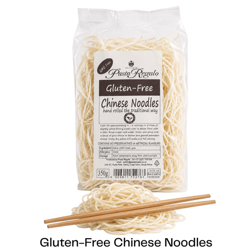Packet of Glutenfree Pasta Regalo chinese noodles with chinese noodles in front of it