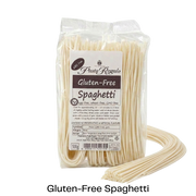 Packet of Glutenfree Pasta Regalo spaghetti with uncooked spaghetti in front of it
