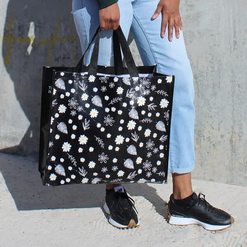 Eco-friendly Reusable Waterproof Large Shopping Bag with Black and White Design