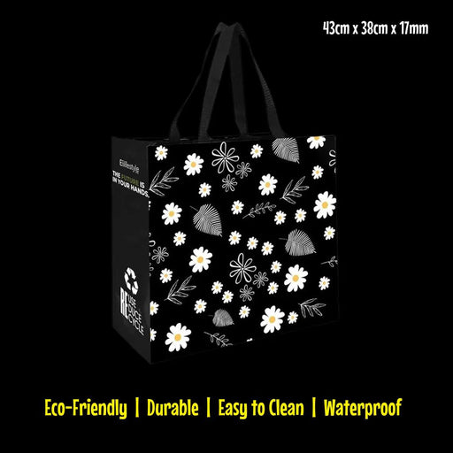 Eco-friendly Reusable Waterproof Large Shopping Bag with Black and White Design