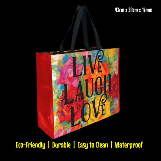 Eco-friendly Reusable Waterproof Large Shopping Bag with Live Laugh Love Design