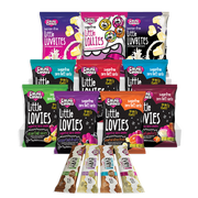 Assorted packages of Caring Candies Little Lovies and Everly on a white background