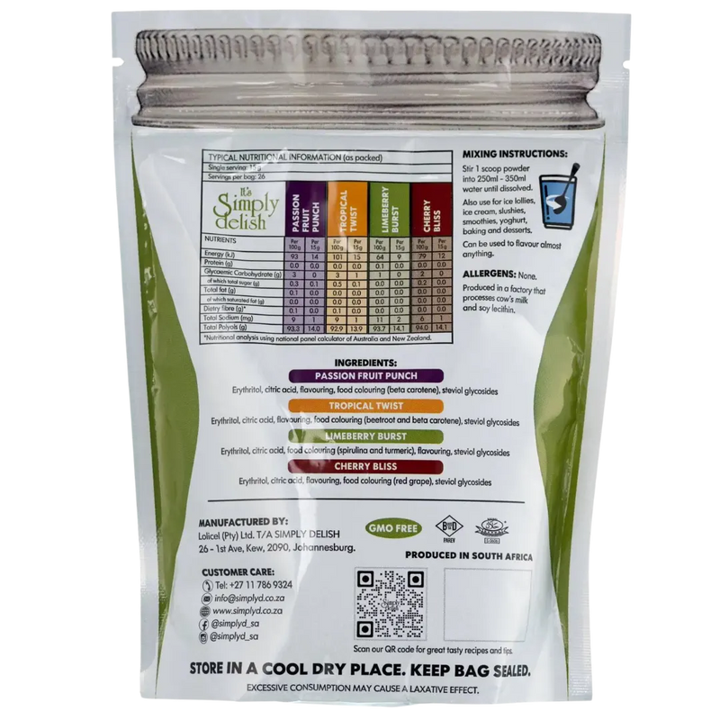 Simply Delish Sugar-Free Cooldrink Powder | CHERRY BLISS | 400g