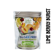 Sugar-free cordial powder package with limeberry burst flavor on a white background